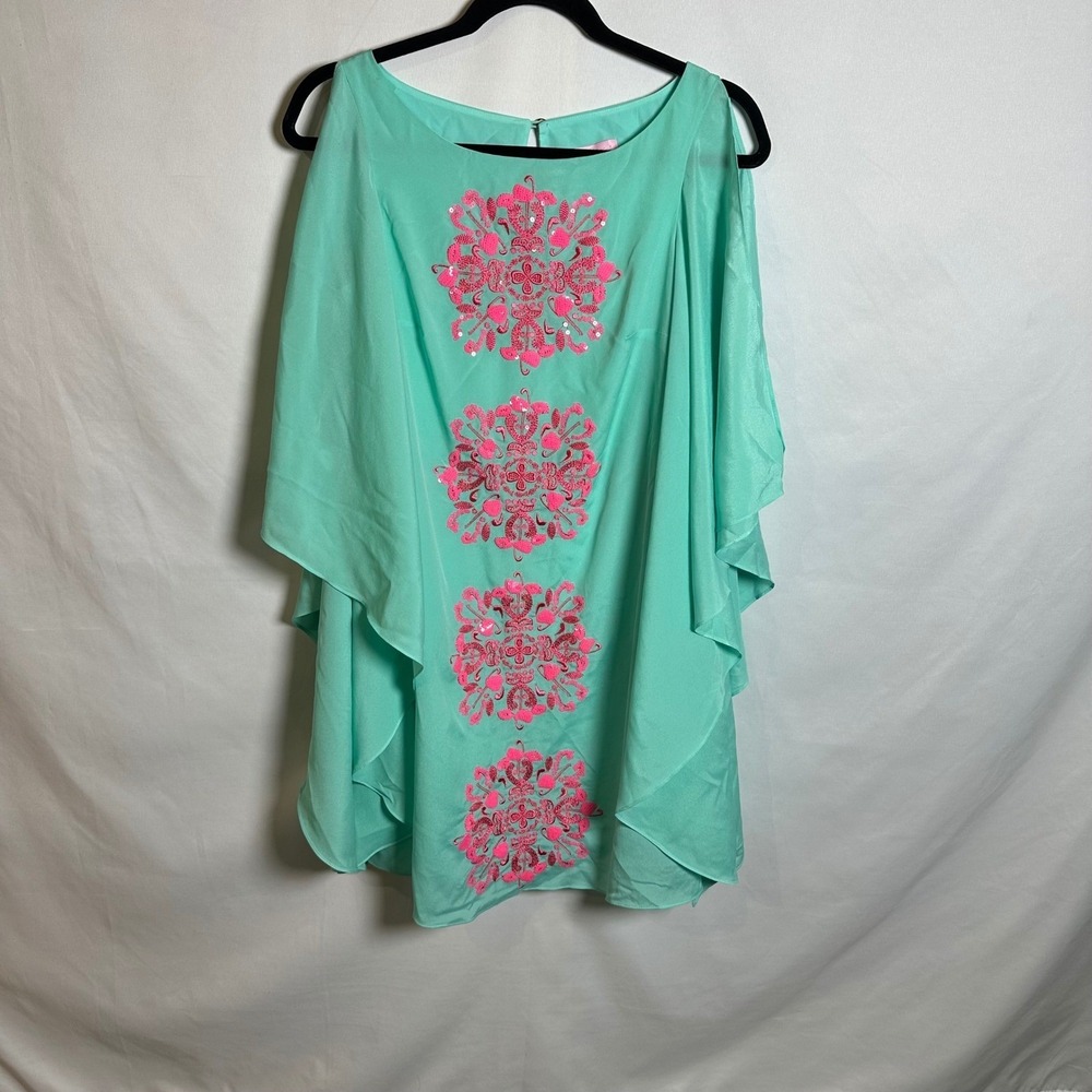 HTF LILLY PULITZER SIZE XS MARGURITE CAFTAN DRESS *FLAMINGO* CRYSTAL WATER READ - Picture 2 of 16